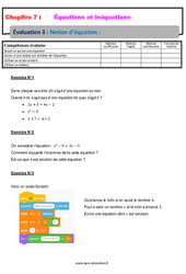 Notion d’équation - Examen Evaluation, bilan, contrôle avec la correction : 10ème Harmos - PDF à imprimer