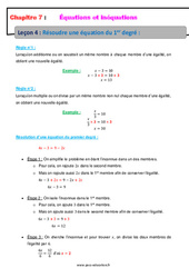 Résoudre une équation du 1er degré - Équations et inéquations - Cours : 10ème Harmos - PDF à imprimer