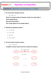 Résoudre une équation du 1er degré - Révisions - Exercices avec correction : 10ème Harmos - PDF à imprimer