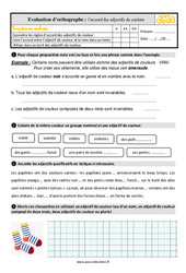 Accord des adjectifs de couleur - Évaluation, bilan : 7ème Harmos - PDF à imprimer