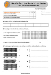 Lire, écrire et représenter les fractions décimales - Examen Evaluation /  : 6ème, 7ème Harmos - PDF à imprimer