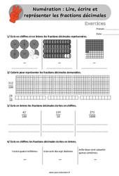 Lire, écrire et représenter les fractions décimales - Exercices /  : 6ème, 7ème Harmos - PDF à imprimer