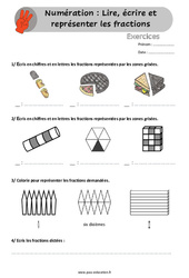 Lire, écrire et représenter les fractions - Exercices /  : 6ème, 7ème Harmos - PDF à imprimer