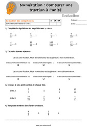 Comparer une fraction à l’unité - Examen Evaluation /  : 6ème, 7ème Harmos - PDF à imprimer