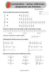 Utiliser différentes désignations des fractions - Exercices /  : 6ème, 7ème Harmos - PDF à imprimer