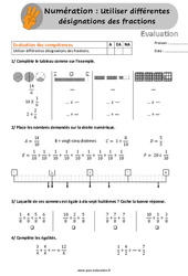 Utiliser différentes désignations des fractions - Examen Evaluation /  : 6ème, 7ème Harmos - PDF à imprimer