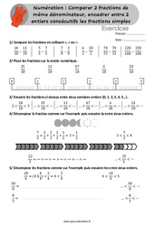 Comparer 2 fractions de même dénominateur, encadrer entre 2 entiers consécutifs les fractions simples - Exercices /  : 6ème, 7ème Harmos - PDF à imprimer