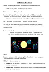 Alternance des saisons - Cours, Leçon - Sciences : 5ème, 6ème Harmos - PDF gratuit à imprimer