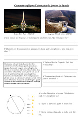 L'alternance jour et nuit fiche élève- Fiches Comment expliquer l’alternance du  jour et de  la nuit - Exercices - Sciences : 5ème Harmos - PDF à imprimer