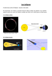 Eclipses - Cours, Leçon - Sciences : 6ème, 7ème Harmos - PDF gratuit à imprimer