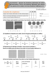 Ecrire une fraction décimale sous forme de somme d’un entier et d’une fraction inférieure à 1 - Évaluation, bilan -  et  avec la correction : 6ème, 7ème Harmos - PDF à imprimer