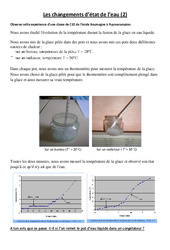 Document et questions- Fiches Les changements d'états de l'eau (2) : 5ème Harmos - PDF à imprimer
