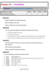 Vocabulaire des probabilités - Examen Evaluation, bilan, contrôle avec la correction : 10ème Harmos - PDF à imprimer