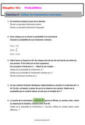 Utiliser les événements contraires - Révisions - Exercices avec correction sur les probabilités : 10ème Harmos - PDF à imprimer