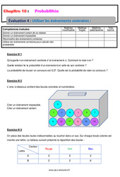 Utiliser les événements contraires - Examen Evaluation, bilan, contrôle avec la correction sur les probabilités : 10ème Harmos - PDF à imprimer