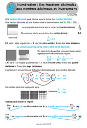 Des fractions décimales aux nombres décimaux et inversement - Cours, Leçon /  : 6ème, 7ème Harmos - PDF gratuit à imprimer