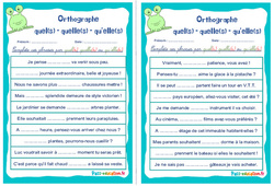 Homophones grammaticaux (quel(s) - quelle(s) - qu’elle(s)) - Rituels - Orthographe : 6ème, 7ème Harmos - PDF à imprimer