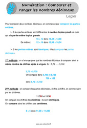 Comparer et ranger les nombres décimaux - Cours, Leçon : 6ème, 7ème Harmos - PDF à imprimer