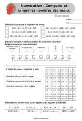 Comparer et ranger les nombres décimaux - Exercices, révisions  avec les corrigés : 6ème, 7ème Harmos - PDF à imprimer