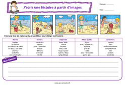 La plage - Images séquentielles - Production d'écrit - Rédaction : 4ème, 5ème Harmos - PDF à imprimer