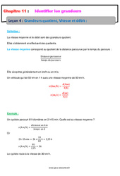 Grandeurs quotient, Vitesse et débit - Cours : 10ème Harmos - PDF à imprimer