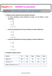 Grandeurs quotient, masse volumique - Révisions - Exercices avec correction : 10ème Harmos - PDF à imprimer