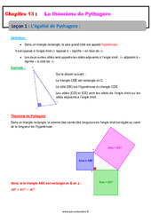 L’égalité de Pythagore - Cours : 10ème Harmos - PDF à imprimer