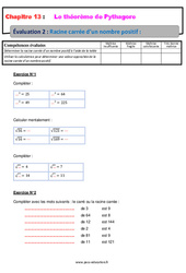 Racine carrée d’un nombre positif - Examen Evaluation, bilan, contrôle avec la correction sur le théorème de Pythagore : 10ème Harmos - PDF à imprimer