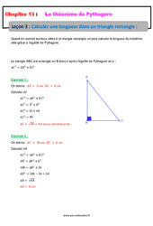 Calculer une longueur dans un triangle rectangle - Cours sur le théorème de Pythagore : 10ème Harmos - PDF à imprimer