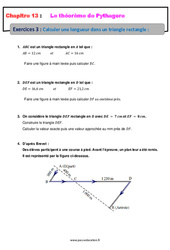 Calculer une longueur dans un triangle rectangle - Révisions - Exercices avec correction sur le théorème de Pythagore : 10ème Harmos - PDF à imprimer