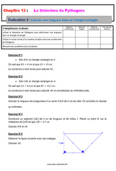 Calculer une longueur dans un triangle rectangle - Examen Evaluation, bilan, contrôle avec la correction sur le théorème de Pythagore : 10ème Harmos - PDF à imprimer