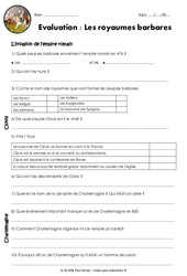 Royaumes barbares de Clovis à Charlemagne - Examen Evaluation : 6ème Harmos - PDF à imprimer