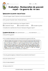 Restauration du pouvoir royal - Guerre de 100 ans - Examen Evaluation : 6ème Harmos - PDF à imprimer