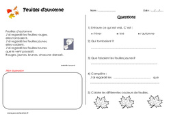 Feuilles d'automne - Poésie : 4ème Harmos - PDF à imprimer