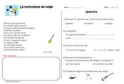 Le bonhomme de neige - Poésie : 4ème Harmos - PDF à imprimer