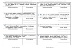 Addition et soustraction - Nombres décimaux - Problèmes : 7ème Harmos - PDF à imprimer