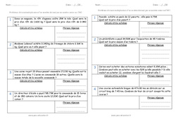 Division - Multiplication - Nombres décimaux - Problèmes : 7ème Harmos - PDF à imprimer