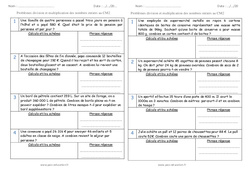 Multiplication et division - Nombres entiers - Problèmes : 7ème Harmos - PDF à imprimer