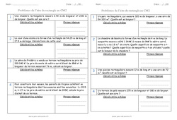 Aire du rectangle - Problèmes : 7ème Harmos - PDF à imprimer