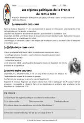 Régimes politiques de la France de 1815 à 1870 - Exercices : 7ème Harmos - PDF à imprimer