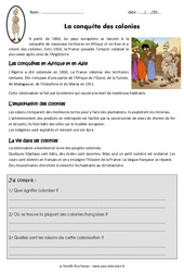 Conquête des colonies - Exercices : 7ème Harmos - PDF à imprimer