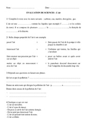 L'air - Examen Evaluation : 6ème, 7ème Harmos - PDF à imprimer