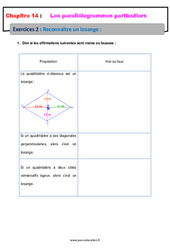 Reconnaître un losange - Révisions - Exercices avec correction sur les parallélogrammes particuliers : 10ème Harmos - PDF à imprimer