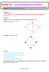 Reconnaître un carré - Cours sur les parallélogrammes particuliers : 10ème Harmos - PDF à imprimer