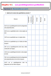 Reconnaître un carré - Révisions - Exercices avec correction sur les parallélogrammes particuliers : 10ème Harmos - PDF à imprimer