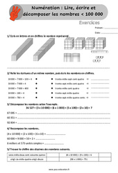 Lire, écrire et décomposer les nombres inférieur à 100 000 - Exercices, révisions  avec les corrigés : 6ème Harmos - PDF à imprimer