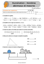 Nombres décimaux et mesures - Évaluation, bilan avec la correction : 6ème Harmos - PDF à imprimer