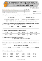 Comparer, ranger les nombres inférieur à 100 000 - Évaluation, bilan avec la correction : 6ème Harmos - PDF à imprimer