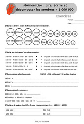 Lire, écrire et décomposer les nombres inférieur à 1 000 000 - Exercices, révisions  avec les corrigés : 6ème Harmos - PDF à imprimer