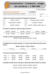 Comparer, ranger les nombres inférieur à 1 000 000 - Évaluation, bilan avec la correction : 6ème Harmos - PDF à imprimer